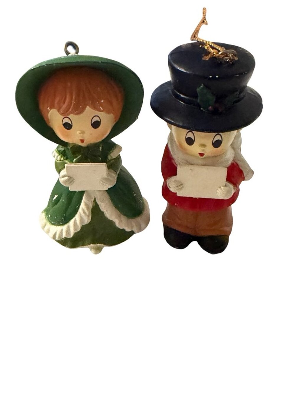 Vintage Christmas Caroler Boy Girl Resin Ornament Figurine Set Made in China
